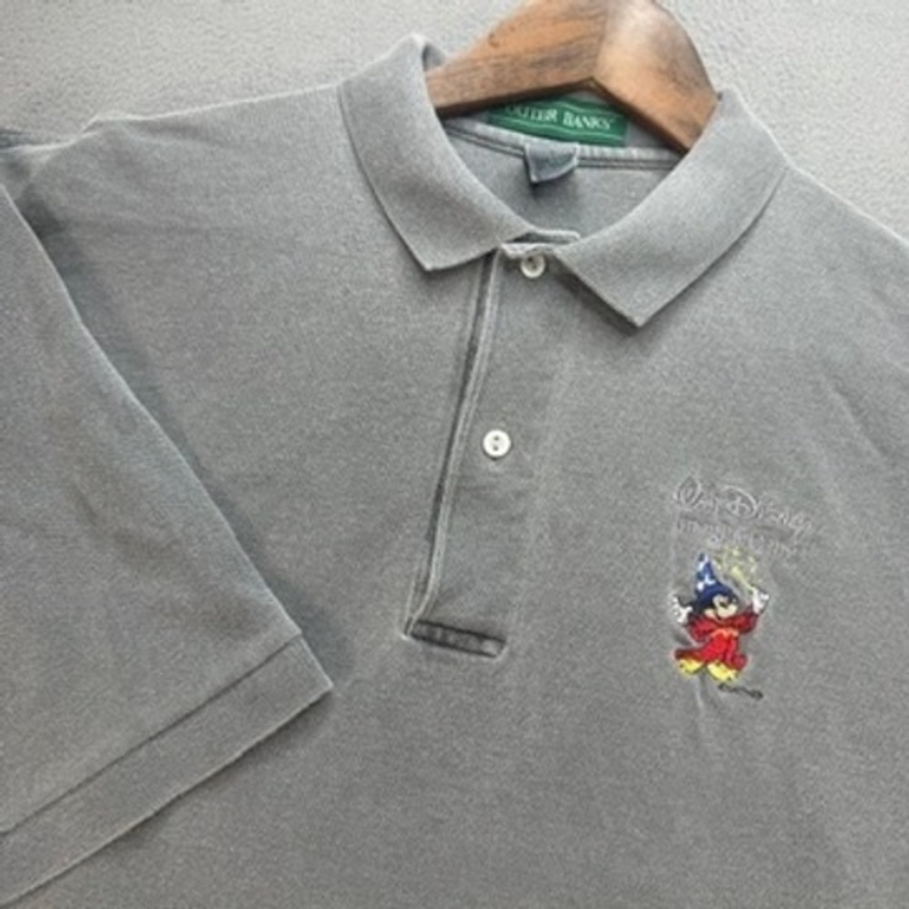 VTG Walt Disney Outer Banks Polo Shirt Regular Fit L Gray Mickey Made in USA